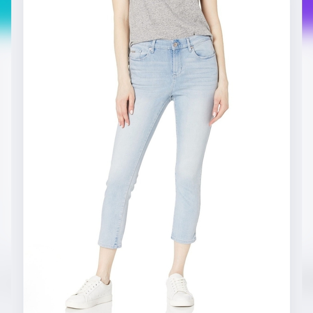 Nine West Sz 16 Gramercy Skinny Ankle Jeans Light Blue Raw Hem Ck-3178